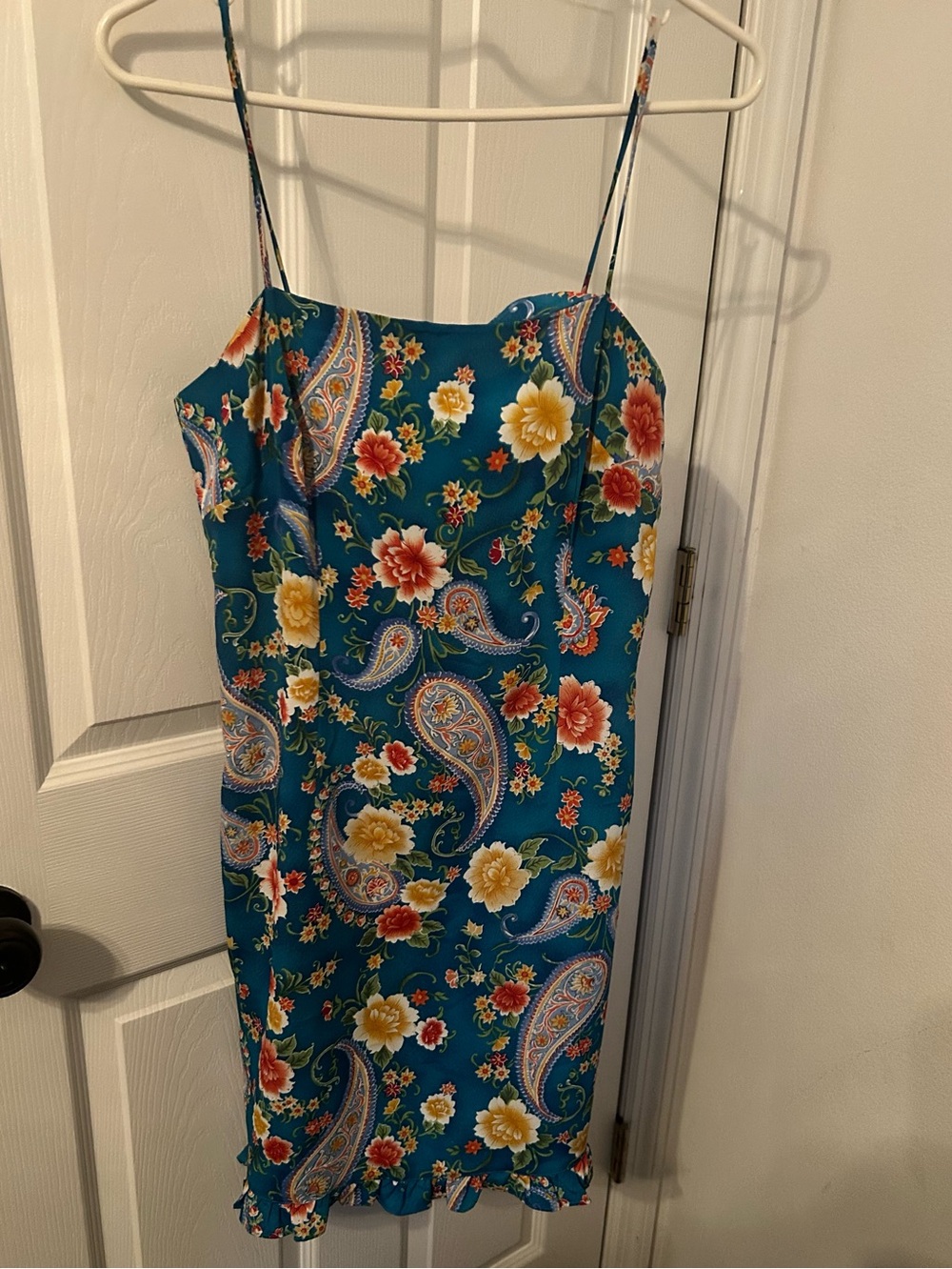 NWOT Y2K Womens Rampage Sleeveless Blue Paisley Dress Sz 7 Zip Closure Mid Thigh